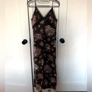 Brock Collection Floral Lace-Trim Brown Maxi Dress